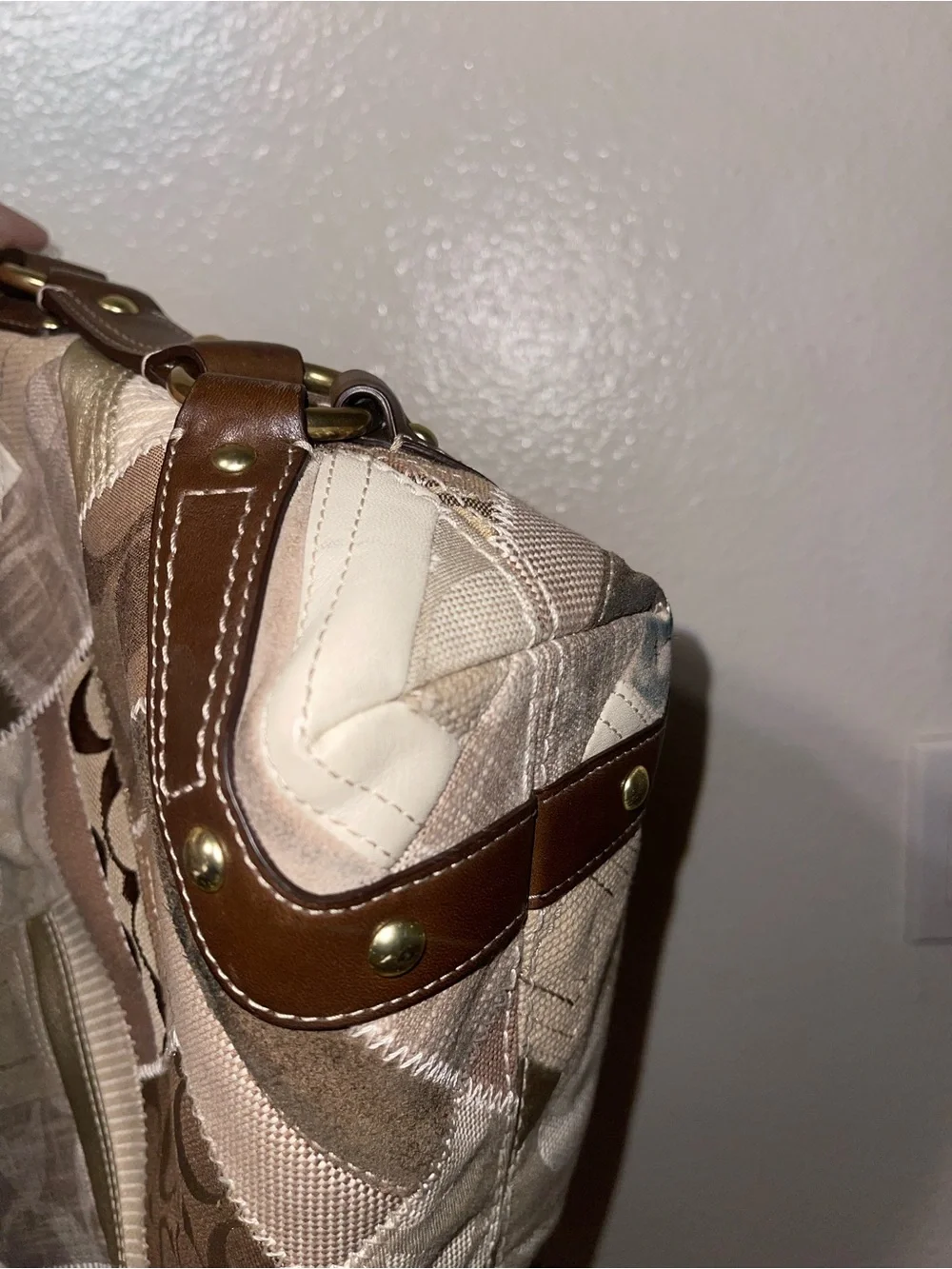 Coach Patchwork Shoulder Bag in Brown, Cream and Metallic